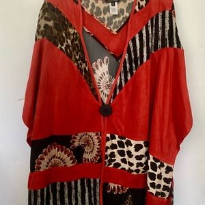 John Mark 1X Vibrant Red and Animal Print Kimono